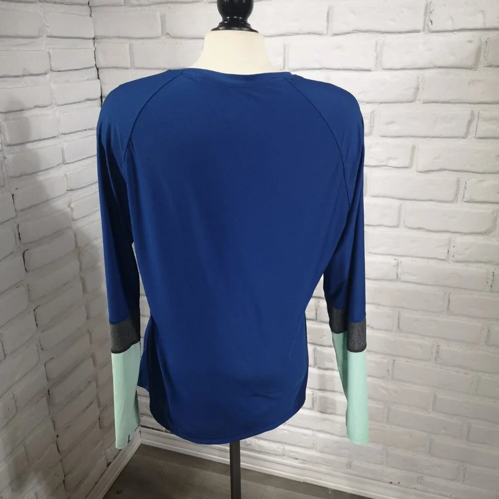 Under Armour Fitted Ladies Size XL Blue Grey Mint Green Long Sleeve Polo - Picture 2 of 7